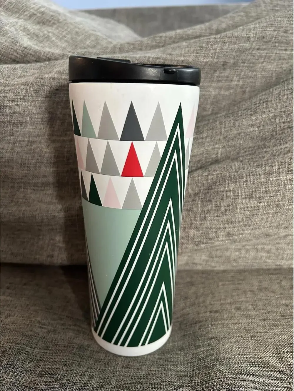 Starbucks 2017 Holiday Geometric Triangle Trees 12 oz aluminum Travel Tumbler